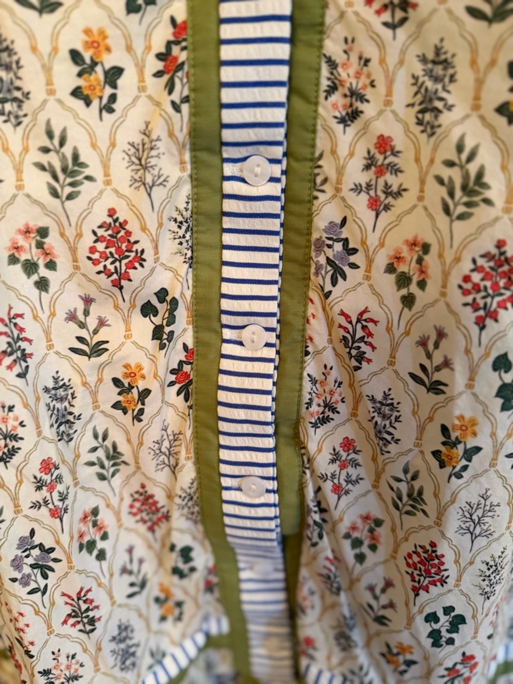 Entro Botanical Printed Sleeveless Collared Dress with Green, Blue, & White Trim - Picture 4 of 4